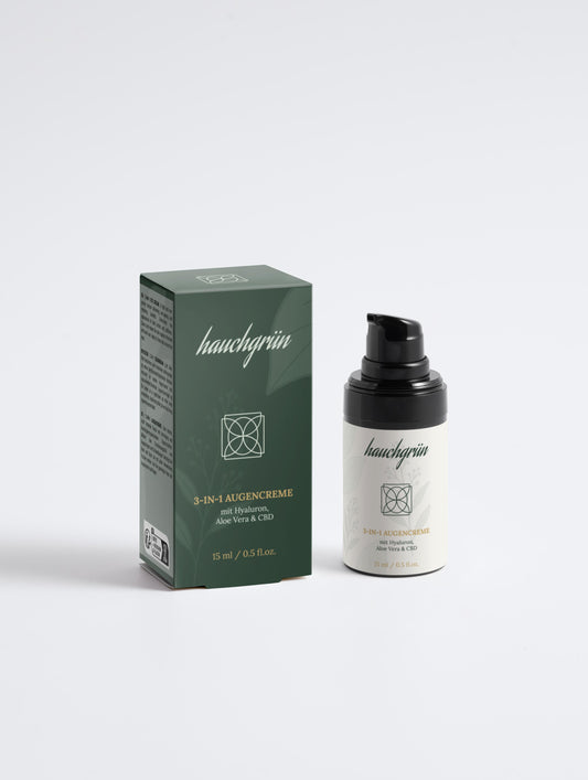 3-in-1 Bio Augencreme mit Hyaluron, Aloe Vera & CBD: Verpackung Vorderseite
