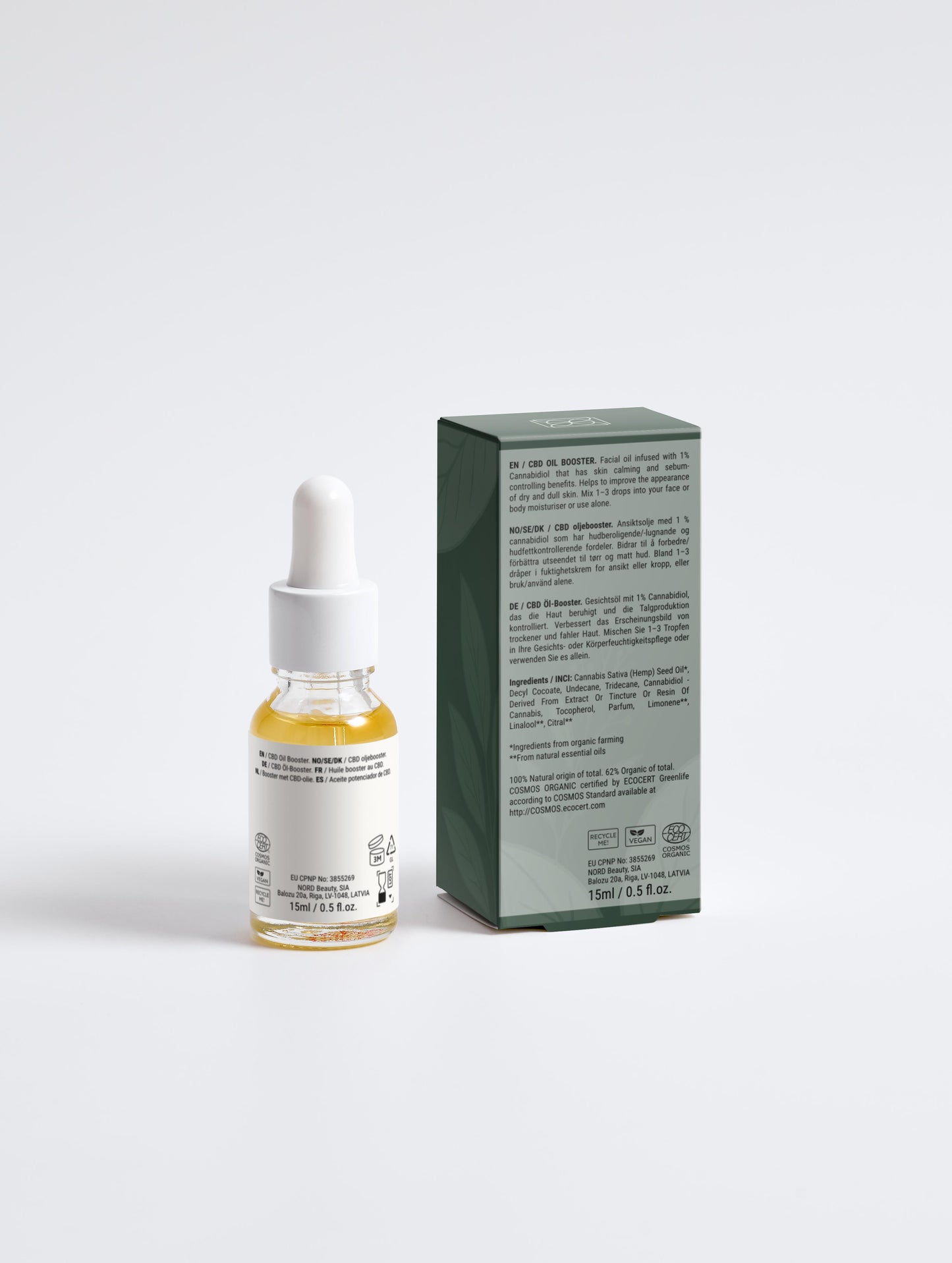 Beruhigendes Naturkosmetik Gesichtsöl mit CBD für empfindliche Haut 15ml Verpackung Rückseite