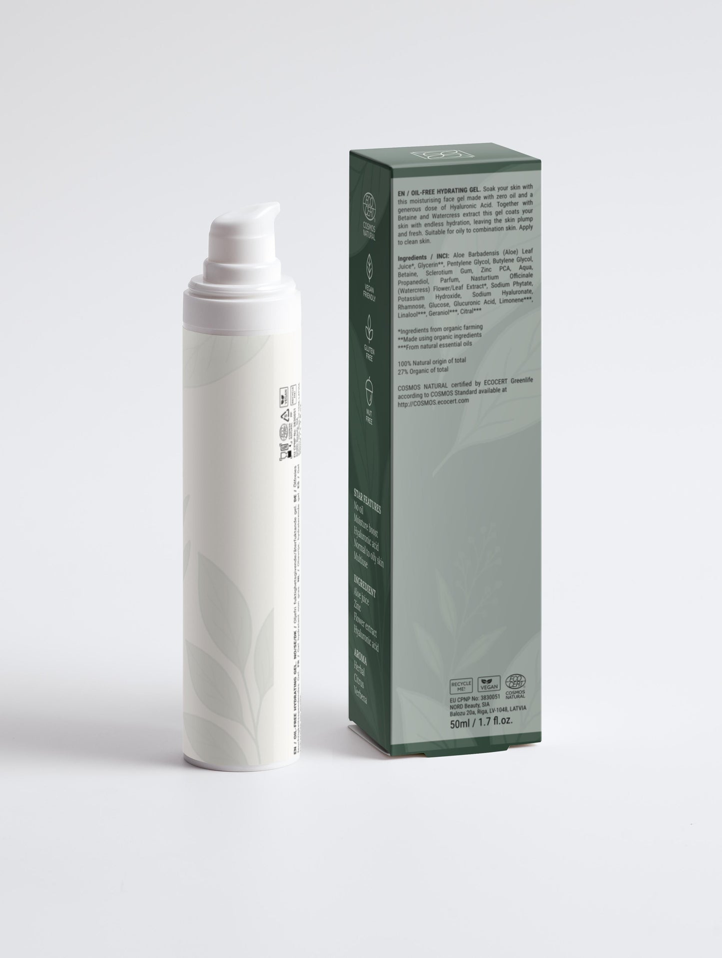 Gesichts-Feuchtigkeitscreme für fettige Haut Verpackung Rückseite