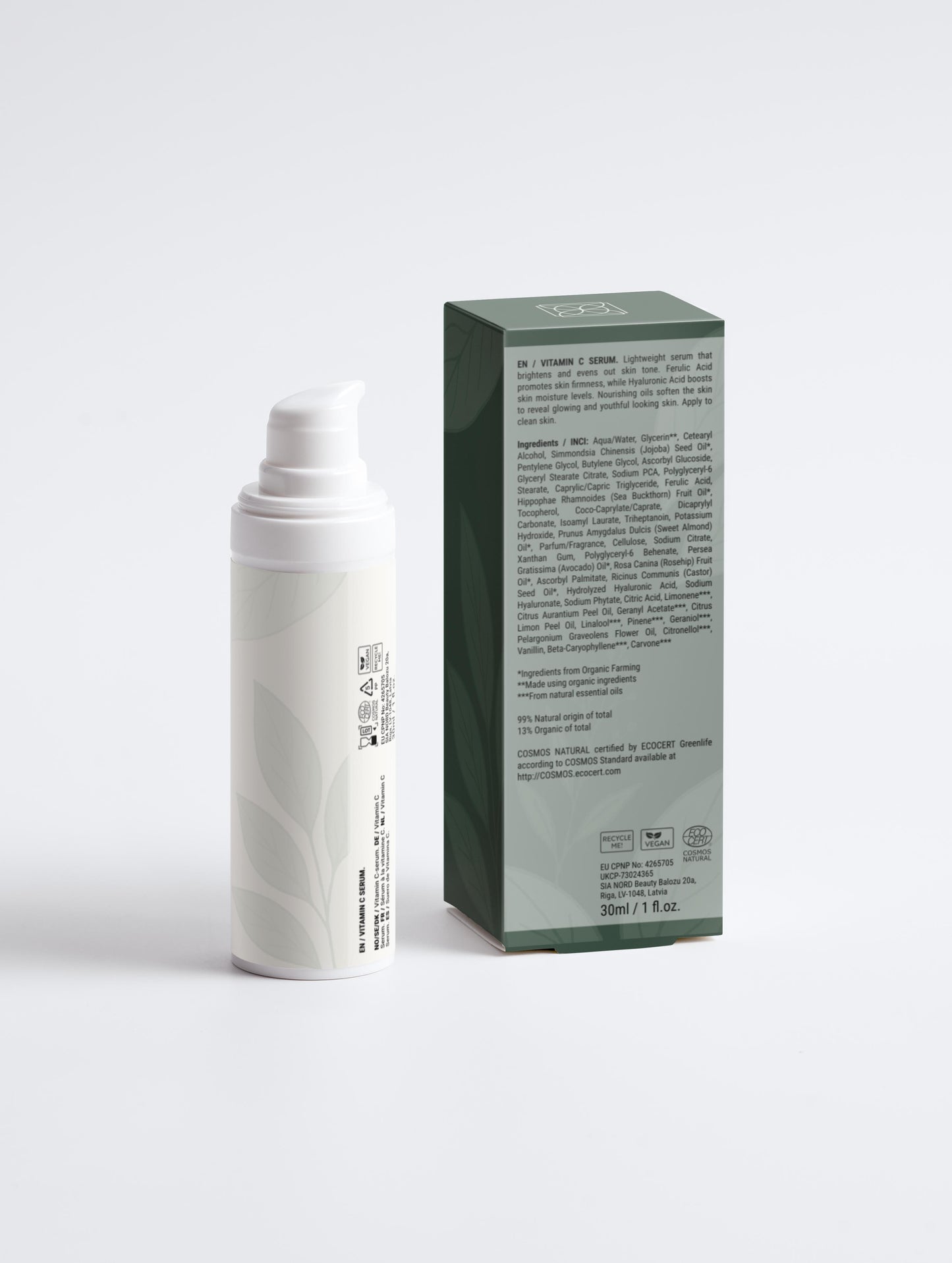 Veganes Feuchtigkeits-Gesichtsserum mit Vitamin C Verpackung Rückseite