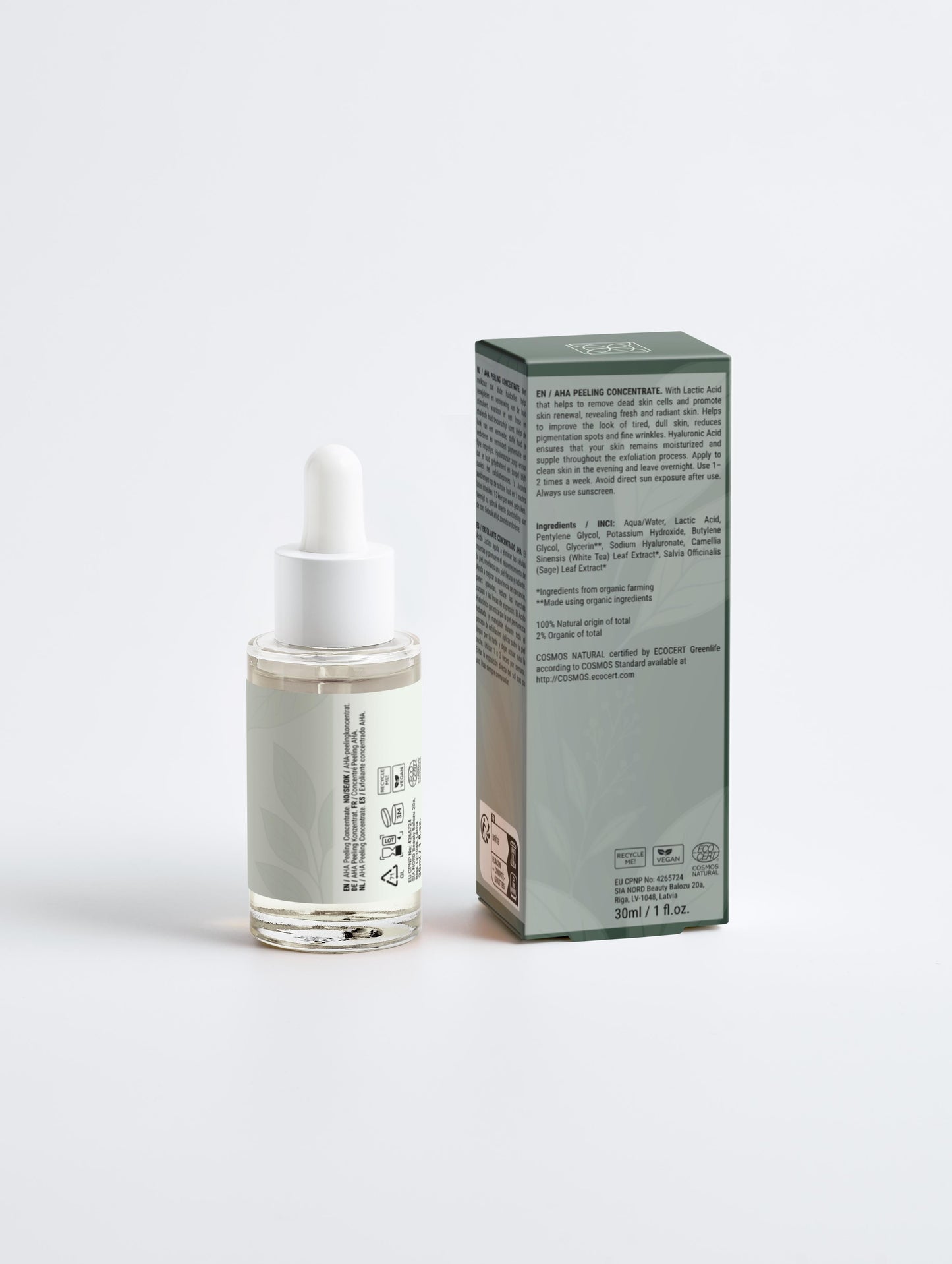 Chemisches Gesichtspeeling-Serum mit Milchsäure Verpackung Rückseite