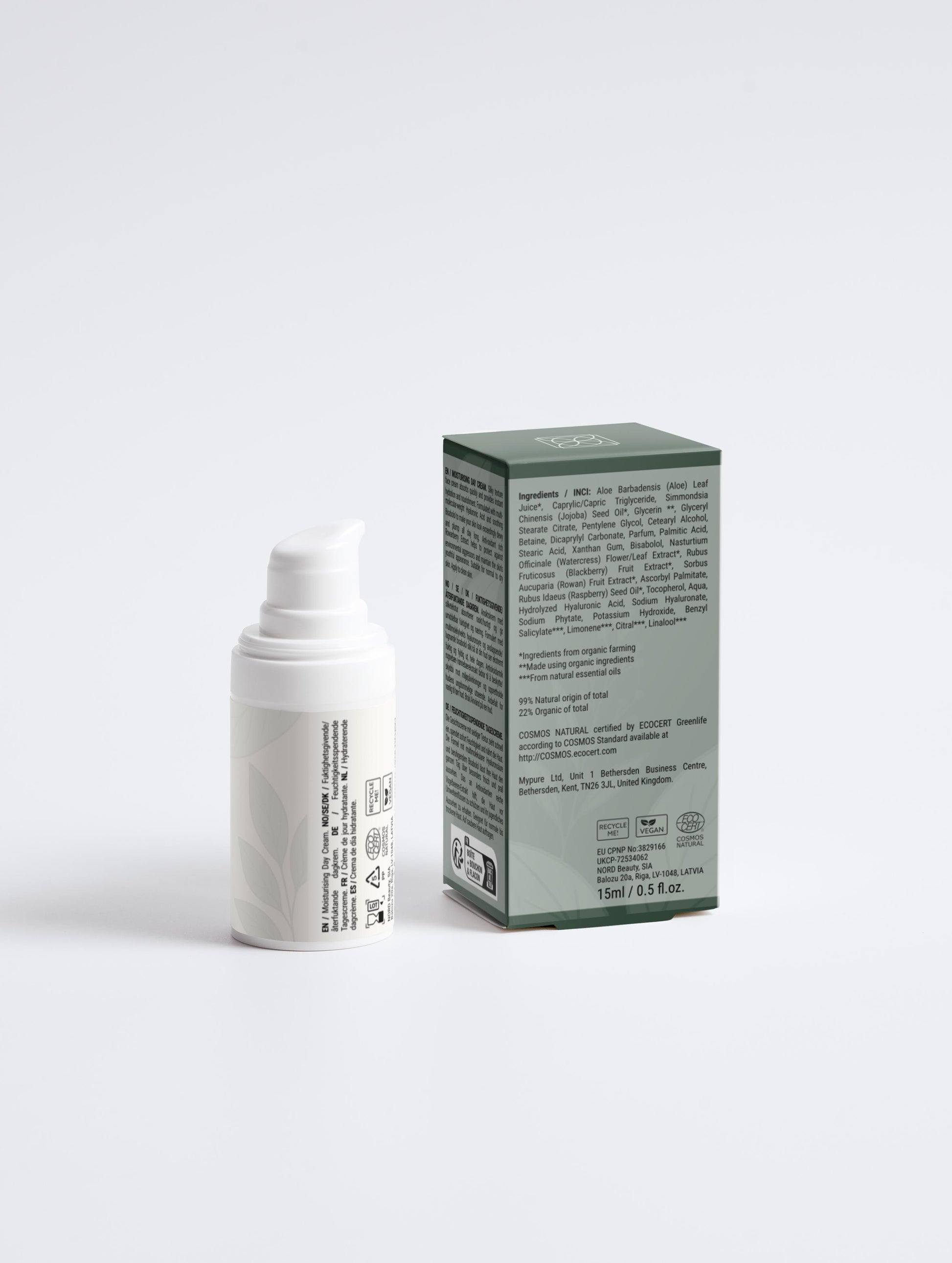 Gesichts-Feuchtigkeitscreme mit Hyaluron 15ml Verpackung Rückseite